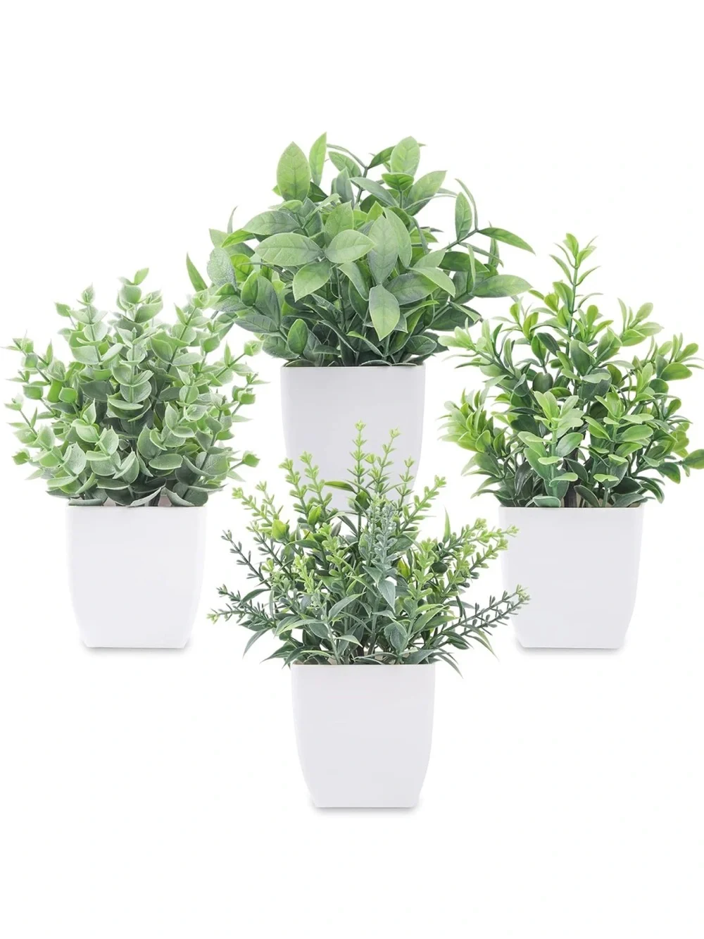 Small Desk Artificial Greenery Potted Plant Set of 4 - Lush Green Faux Plants